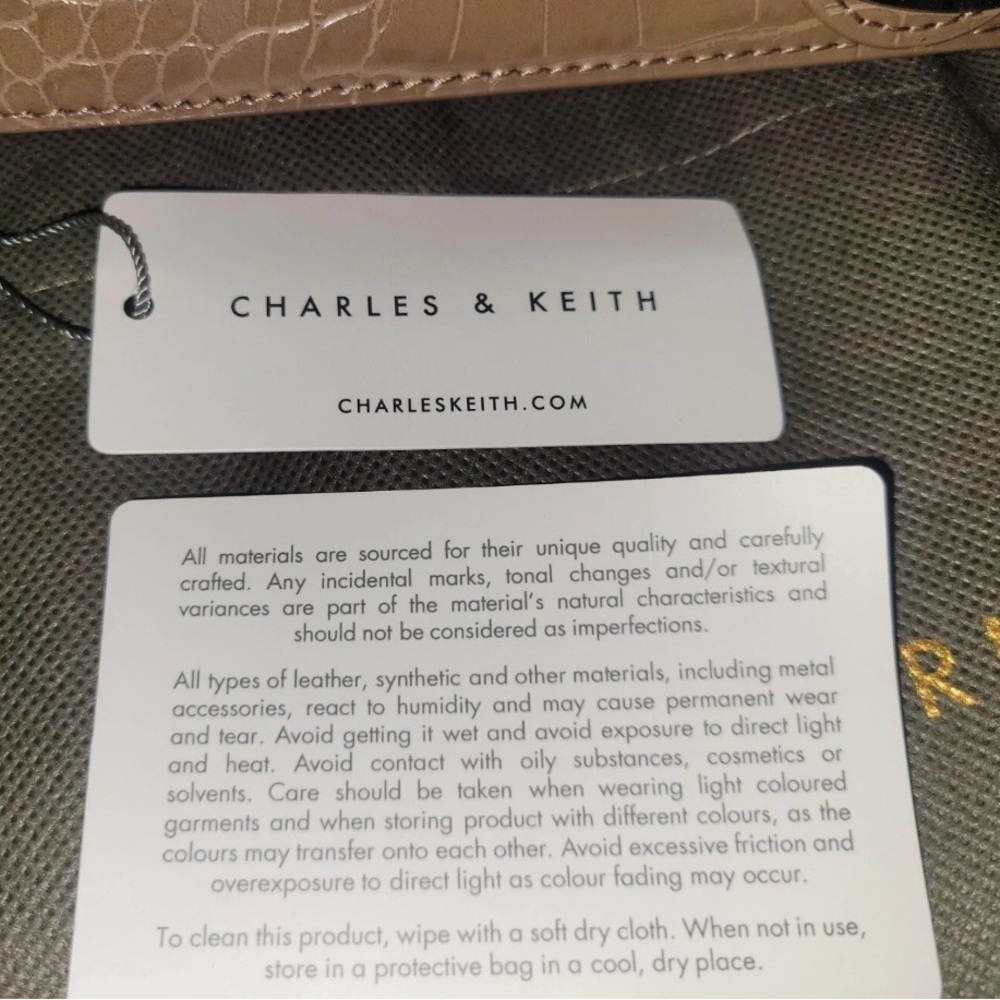 Charles & Keith Croc-Embossed Crossbody Bag in Brown Faux Leather & Dust Bag - Picture 5 of 16